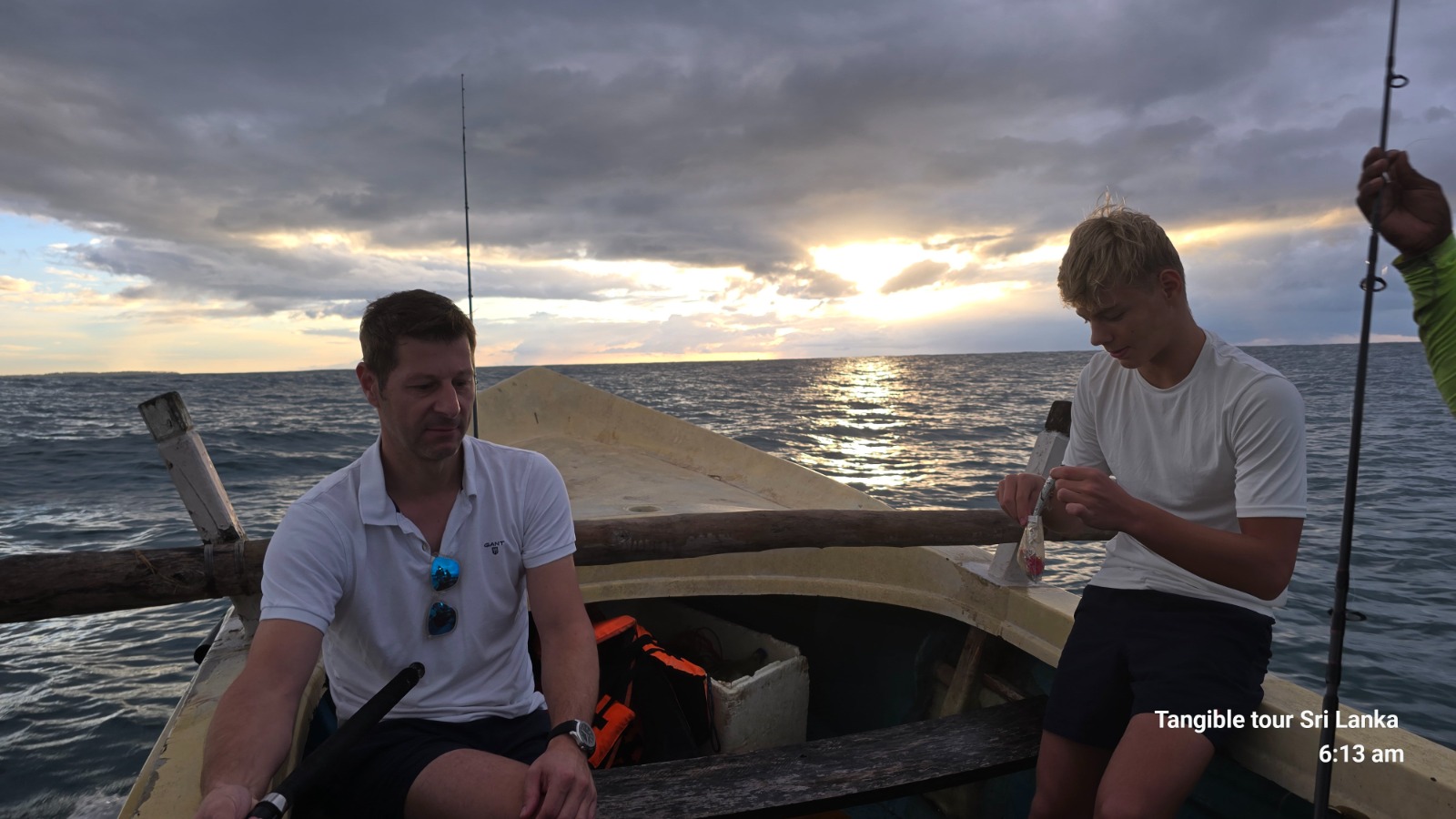 Anglers preparing tackle at sunrise on the Tangalle coast